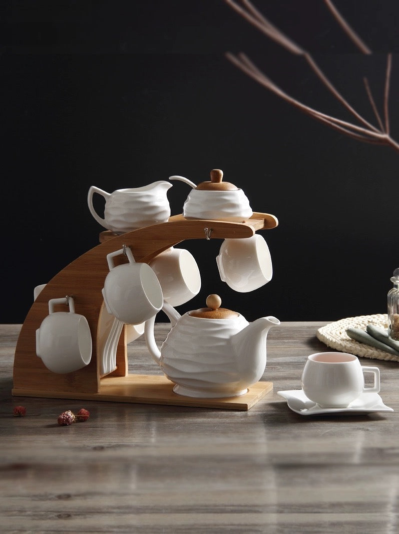 Tea Set With Wooden Holder